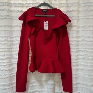 Express Vibrant Red Ruffle Blouse